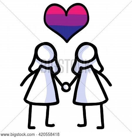 Hand Drawn Stick Figure Of Bisexual Women. Concept Of Lgbt Equality For Diversity Illustration. Simp