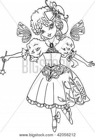 Desenho de esboço de desenhos animados de fadas
