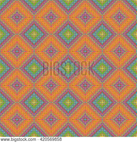 Mosaic Floral Pattern. Neon Saturated Hues. Bright Rainbow Colors.