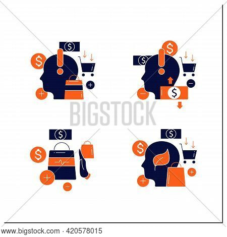 Mindful Spendings Glyph Icons Set.not Impulsive Shopping, Green Thinking, Conscious Consumption, Sal