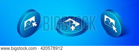 Isometric Photo Retouching Icon Isolated On Blue Background. Photographer, Photography, Retouch Icon