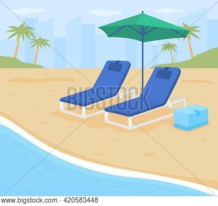 Beach Resort Vacation Flat Color Vector Illustration. Summer Holiday Destinations. Coast Location. O