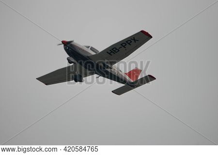 Piper Pa-28-181 Archer Ii Is Departing From The Airport Saint Gallen Altenrhein In Switzerland 28.4.