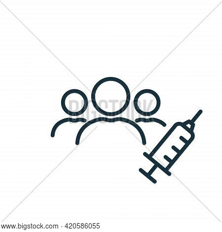 Vaccine Trials Thin Line Icon. Group Of People And Syringe. Testing Medical Vaccination. Time To Vac