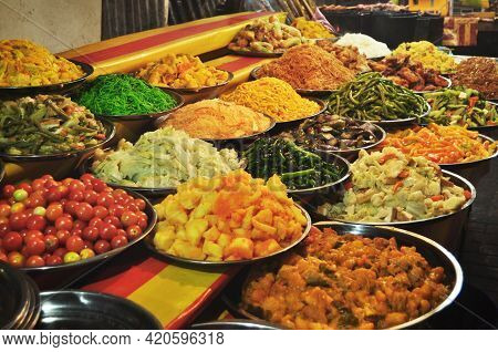 Lao People Sale Food Vegan Product Buffet At Local Restaurant For Laotian And Foreign Traveler Trave