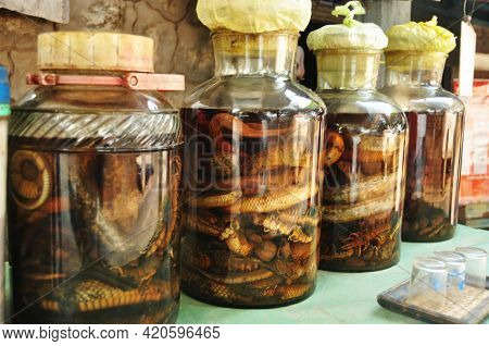 Laotian Made Traditional Liquor Fermented And Pickled With Poisonous Animals Insect With Herbal Herb