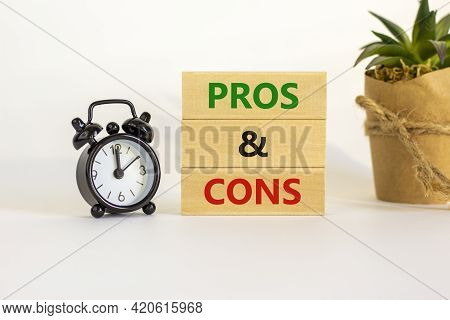 Pros And Cons Symbol. Wooden Blocks With Words 'pros And Cons'. Beautiful White Background, Black Al