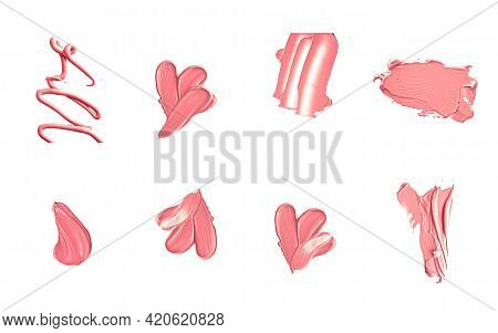 Coral Beauty Cosmetic Texture Isolated On White Background, Smudged Makeup Emulsion Cream Smear Or F