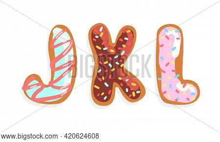 Jkl Cookie Alphabet Letters, Sweet Glazed Baking Biscuit Font Cartoon Vector Illustration