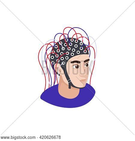 Human Head Undergoing Electroencephalography Test Isometric Icon Vector Illustration