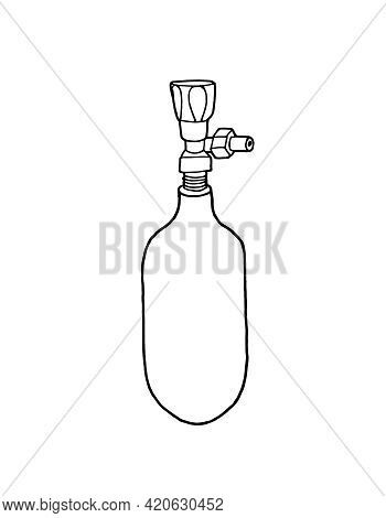 Medical Balloon For Oxygen Or Nitrous Oxide. Linear Gas Cylinder Icon, Contour Vector Illustration. 