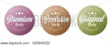 Premium, Exclusive, Original Quality Guarantee Sticker Set. Approval Sticker For Certificate. Assura