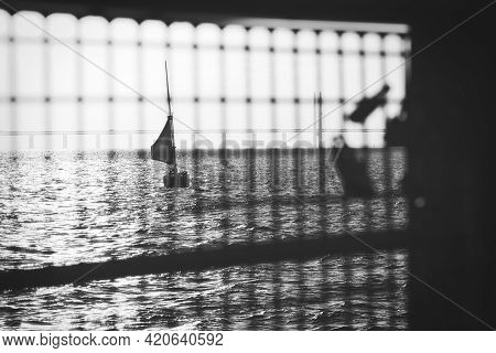 210501 Malmo Sweden - Black And White Photo Over Pier Of Love Locks. High Quality Photo