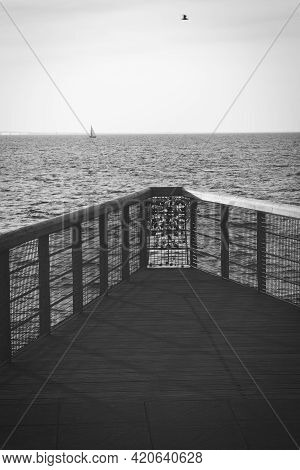 210501 Malmo Sweden - Black And White Photo Over Pier Of Love Locks. High Quality Photo