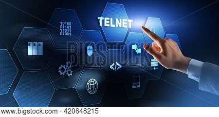 Telnet Virtual Terminal Client. Internet And Network Concept. Teletype Network Protocol