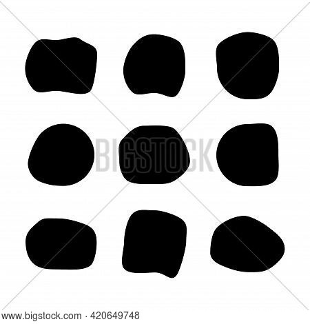 Set Of Abstract Ink Blotch, Round Liquid Blot Inkblot Shape. Freskle Pebble. Deform Random Smooth Ve