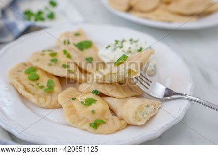 Pierogi Ruskie, Baked Dumplings Stuffed With Curd Cheese And Potatoes