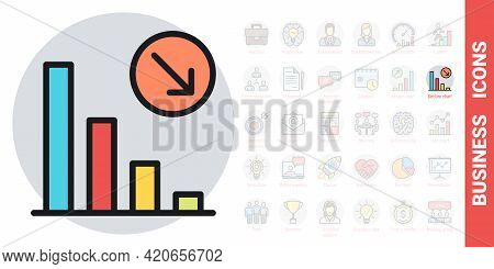 Decline Chart Icon. Concept Of Falling Stock Markets Or Declining Profits In Business. Simple Color 