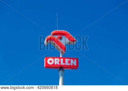 Pszczolki, Poland - May 12, 2021: Logo And Sign On Orlen Gas Station.