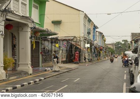 Phuket,thailand - July 13,2018 : Street View Of Old Building In Old Town District Of Phuket,thailand