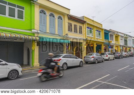 Phuket,thailand - July 13,2018 : Street View Of Old Building In Old Town District Of Phuket,thailand
