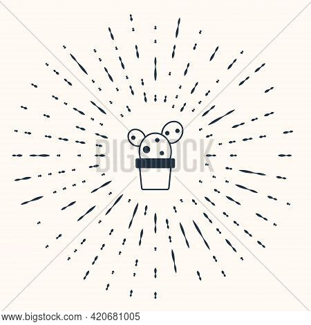 Grey Cactus And Succulent In Pot Icon Isolated On Beige Background. Plant Growing In A Pot. Potted P