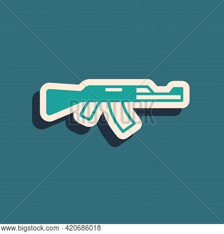 Green Submachine Gun Icon Isolated On Green Background. Kalashnikov Or Ak47. Long Shadow Style. Vect