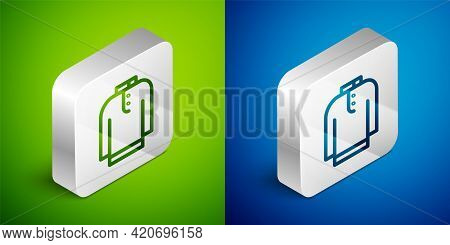 Isometric Line Shirt Kurta Icon Isolated On Green And Blue Background. Silver Square Button. Vector