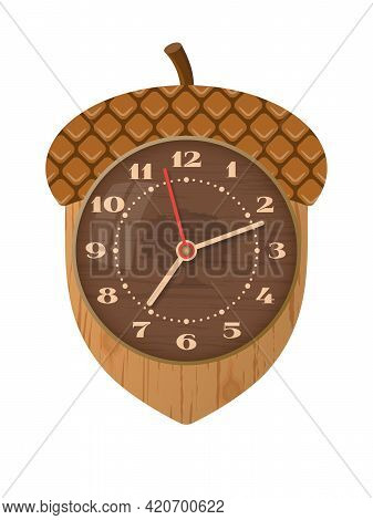 Acorn Style Wall Clock For Children's Room. Decorative, Creative And Funny. Vector Illustration. On 