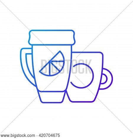 Branded Cup And Thermal Cup Gradient Linear Vector Icon. Unique Stylish Conteiner For Drinking Hot L