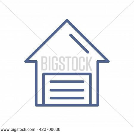 Garage Gate Control Icon. Closed Door Of Smart House Sign In Line Art Style. Car Parking In Smarthom