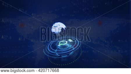 Animation of scope scanning over globe and world map. global business and networking concept digitally generated image.