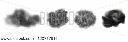 Ash Clouds. Gray Realistic Smoke, Isolated Explosion Cloud Vector Collection