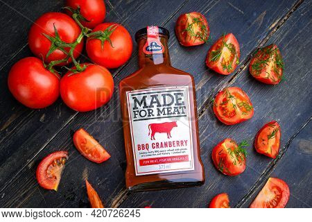 Kazan, Russia. May 12, 2021. Kuhne Made For Meat Tomato Sauce