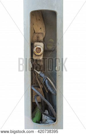 Torn Electric Pole Isolated On White Background.
