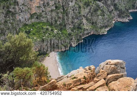 Valley Of The Butterflies Beach From Above, In The Village Of Faralya In Turkey
