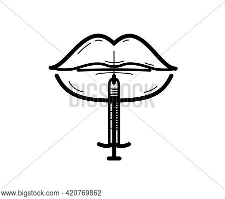 Full Lips Injection Icon. Sexy Aesthetic Lips With Fillers. Vector Simple Illustration.