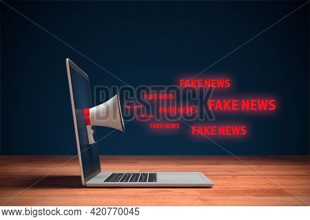 Fake News And Their Impact To The Public And Policy Concept. Notebook With Megaphone And Text Fake N