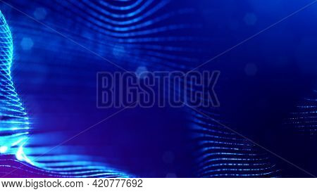 3d Rendering Background Of Microworld Or Sci-fi Theme With Glowing Particles Form Curved Lines, 3d S