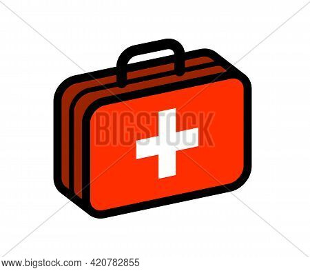 First Aid Medical Kit Vector Illustration Isolated On White Background, Doctor Fast Help Or Vaccinat