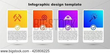 Set Firefighter Axe, Hose Reel, Helmet And . Business Infographic Template. Vector
