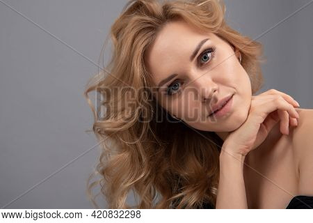 Portrait Of Pretty Woman Blonde Hair, Blue Eyes