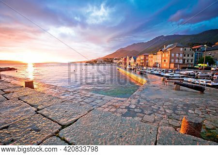 Town Of Karlobag In Velebit Colorful Sunset Panoramic View, Adriatic Region Of Croatia
