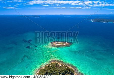 Crvena Luka Turquoise Beach And Archipelago Of Adriatic Sea Aerial View, Dalmatia Region Of Croatia