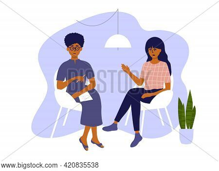 Psychological Help. Psychotherapy Session, Therapy Mental Problem Or Female Depression Treatment. Sa