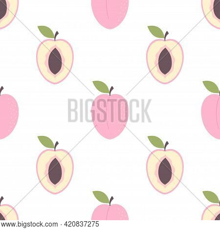 Illustration With Colored Seamless Purple Plum, Bright Fruit Pattern For Print, Fruit Pattern Consis