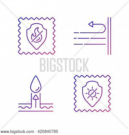 Different Fabric Features Gradient Linear Vector Icons Set. Fireproof Textile. Windproof And Uv Prot