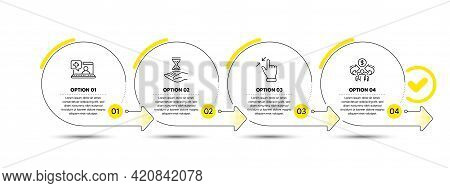 Medical Help, Time Hourglass And Touchscreen Gesture Line Icons Set. Timeline Process Infograph. Sha
