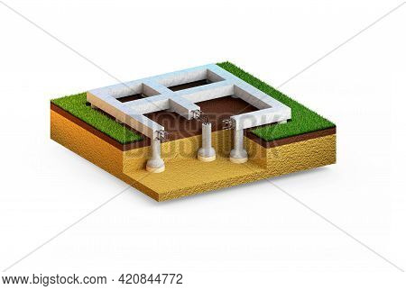 Drilled Belled Foundation, Isolated Digital Industrial 3d Illustration