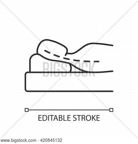 Sleeping With Head Elevated Linear Icon. Worsening Chronic Neck Pain And Stiffness. Scoliosis. Thin 